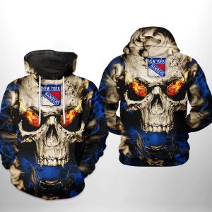 New York Rangers NHL Skull 3D Printed Hoodie/Zipper Hoodie