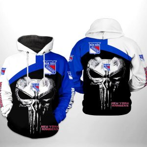 New York Rangers NHL Skull Punisher 3D Printed Hoodie/Zipper Hoodie