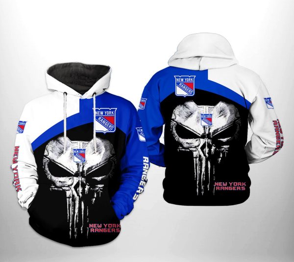 New York Rangers NHL Skull Punisher 3D Printed Hoodie/Zipper Hoodie