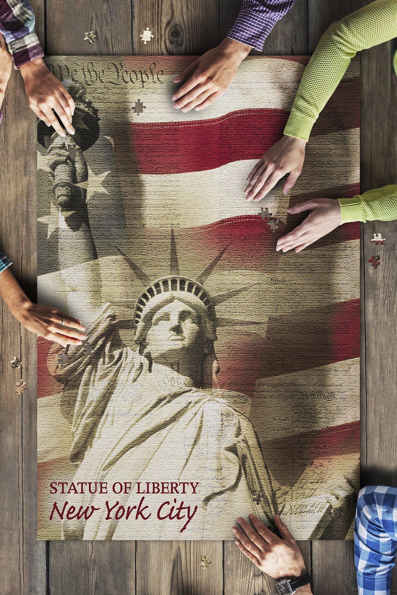 New York Statue Of Liberty And Flag Jigsaw Puzzle Set New York Statue Of Liberty And Flag Jigsaw Puzzle Set