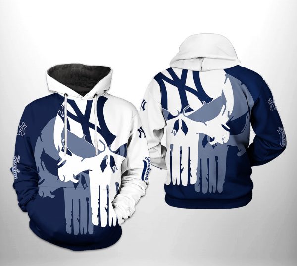 New York Yankees MLB Team Skull 3D Printed Hoodie/Zipper Hoodie