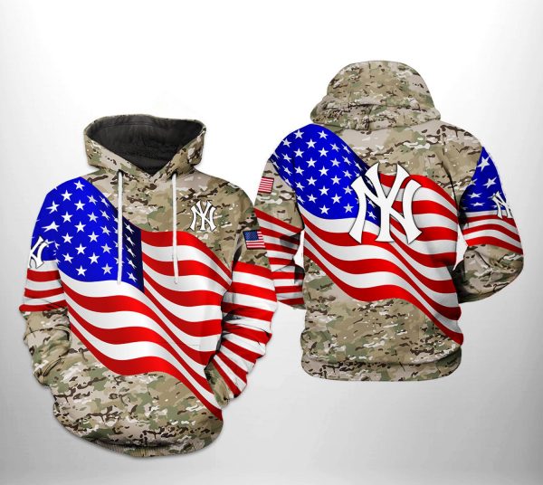 New York Yankees MLB US Flag Camo Veteran 3D Printed Hoodie/Zipper Hoodie