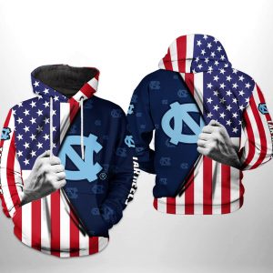North Carolina Tar Heels NCAA US Flag 3D Printed Hoodie/Zipper Hoodie
