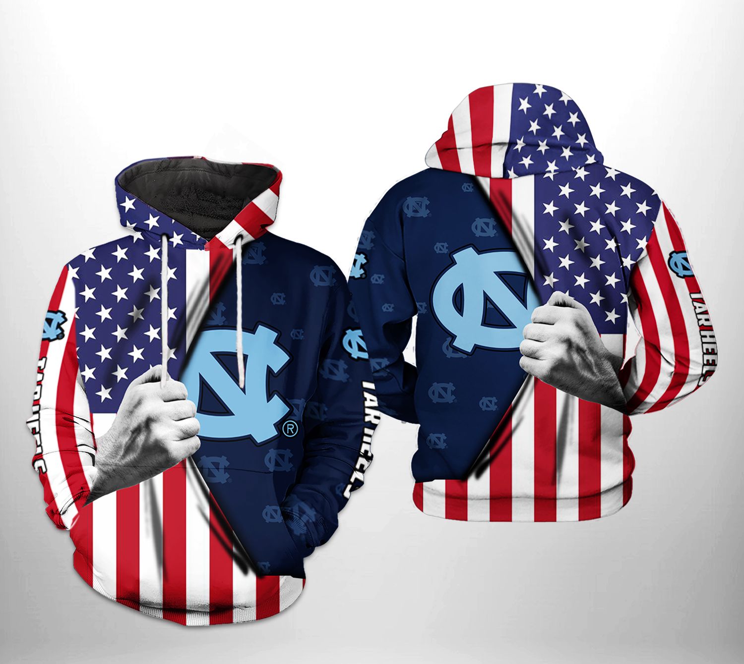 North Carolina Tar Heels NCAA US Flag 3D Printed Hoodie/Zipper Hoodie North Carolina Tar Heels NCAA US Flag 3D Printed Hoodie/Zipper Hoodie