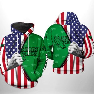 North Texas Mean Green NCAA US Flag 3D Printed Hoodie/Zipper Hoodie
