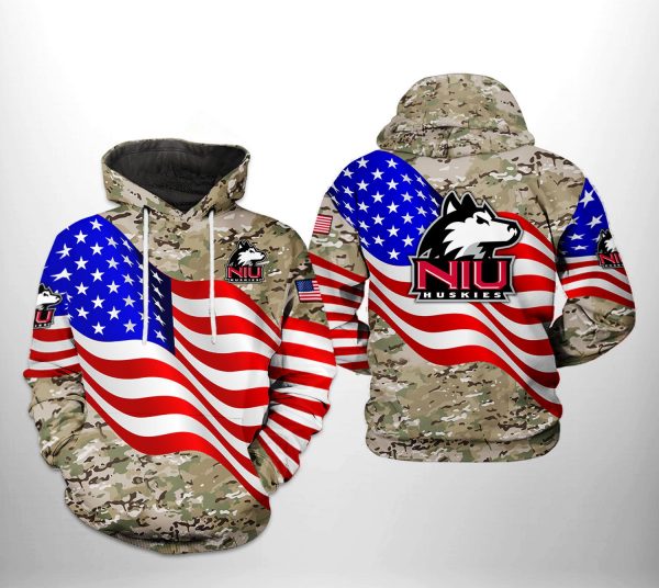 Northern Illinois Huskies NCAA US Flag Camo Veteran 3D Printed Hoodie/Zipper Hoodie