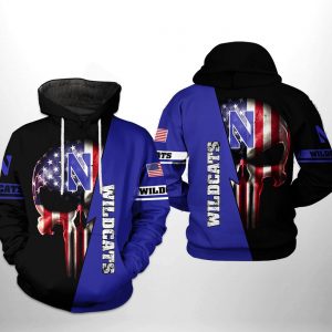 Northwestern Wildcats NCAA US Flag Skull 3D Printed Hoodie/Zipper Hoodie