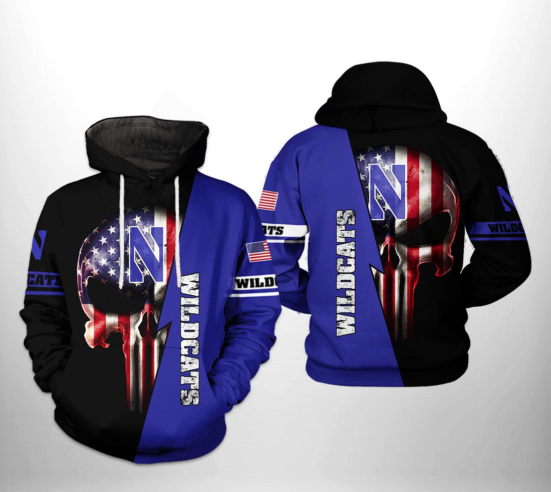 Northwestern Wildcats NCAA US Flag Skull 3D Printed Hoodie/Zipper Hoodie Northwestern Wildcats NCAA US Flag Skull 3D Printed Hoodie/Zipper Hoodie