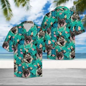 Norwegian Elkhound Tropical Hawaiian Shirt Summer Button Up