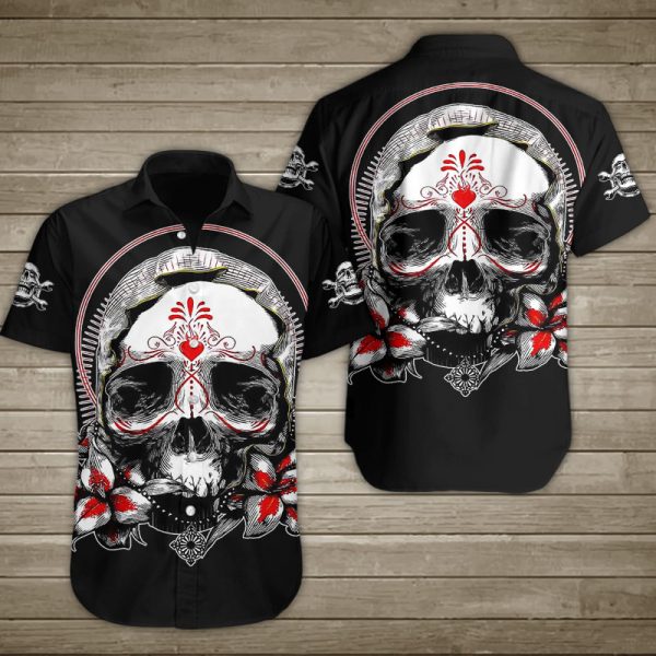 Nuns Skull With Red Butterfly Wing Hawaiian Shirt Summer Button Up