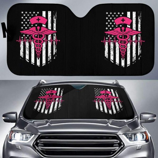 Nurse Flag Pink Symbols Car Auto Sun Shade