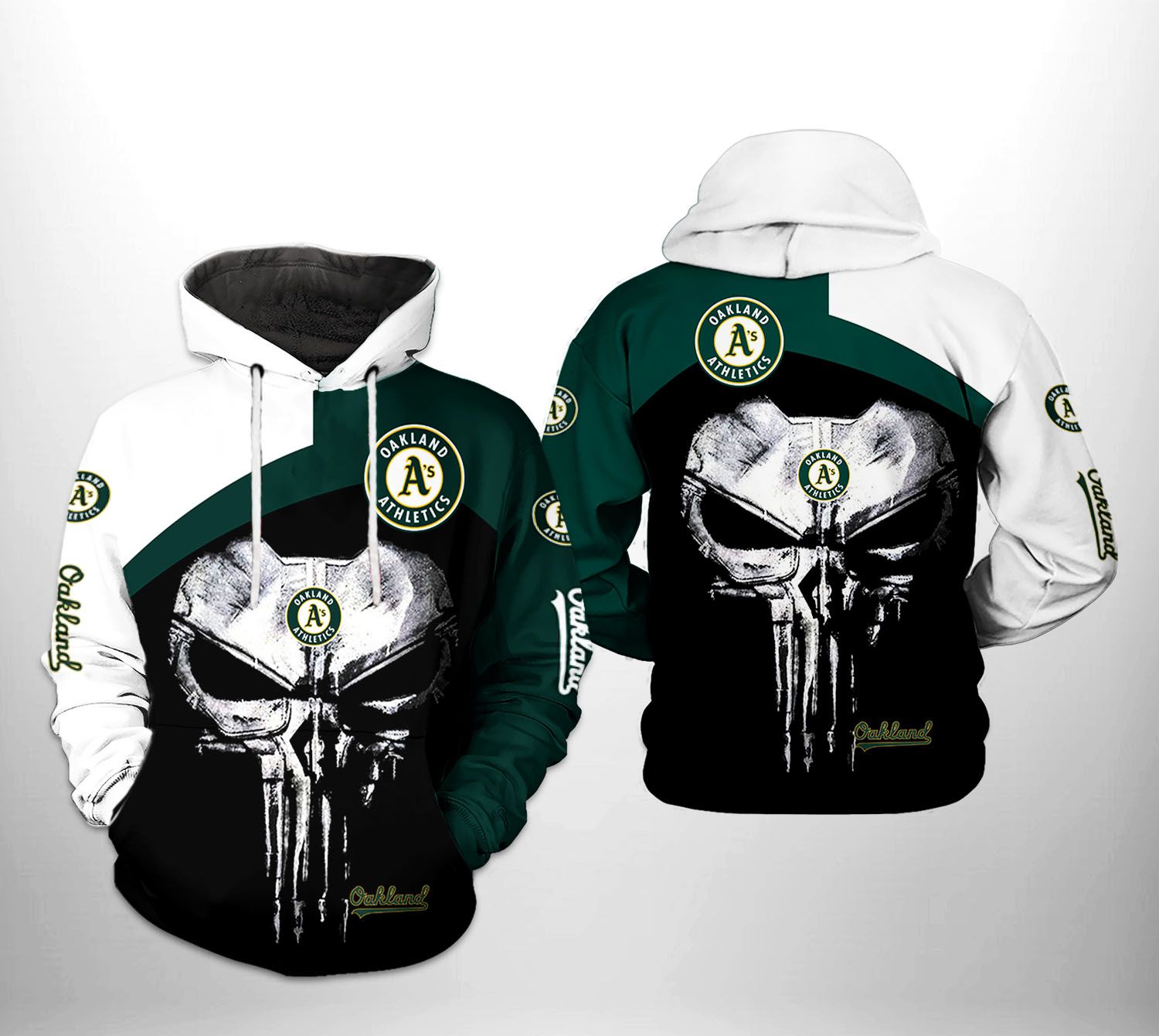 Oakland Athletics MLB Skull Punisher 3D Printed Hoodie/Zipper Hoodie Oakland Athletics MLB Skull Punisher 3D Printed Hoodie/Zipper Hoodie