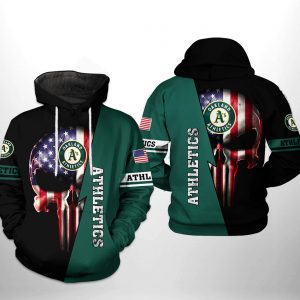 Oakland Athletics MLB US Flag Skull 3D Printed Hoodie/Zipper Hoodie