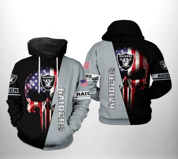 Oakland Raiders NFL US Flag Skull Team 3D Printed Hoodie/Zipper Hoodie