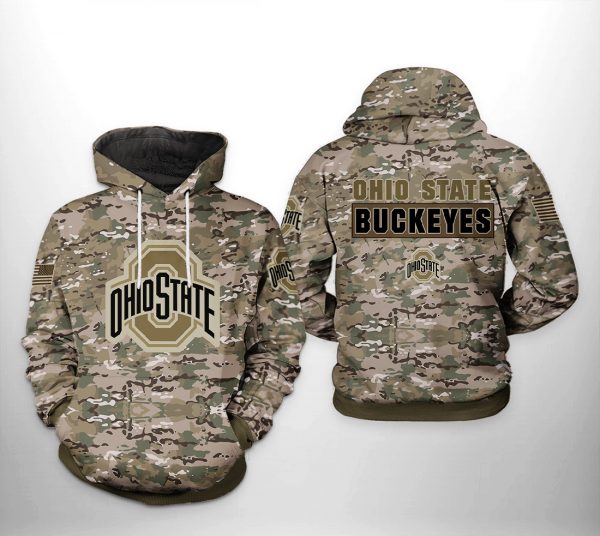 Ohio State Buckeyes NCAA Camo Veteran 3D Printed Hoodie/Zipper Hoodie