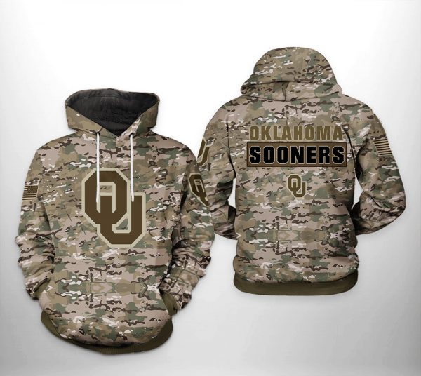 Oklahoma Sooners NCAA Camo Veteran 3D Printed Hoodie/Zipper Hoodie