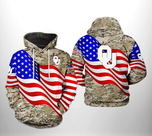 Oklahoma Sooners NCAA US Flag Camo Veteran 3D Printed Hoodie/Zipper Hoodie