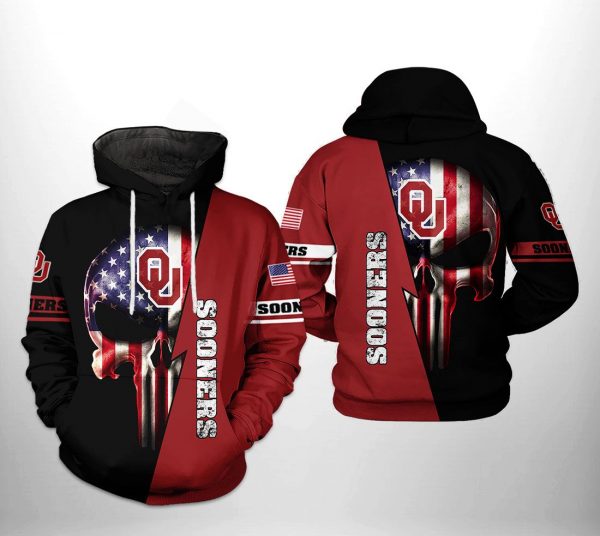 Oklahoma Sooners NCAA US Flag Skull 3D Printed Hoodie/Zipper Hoodie