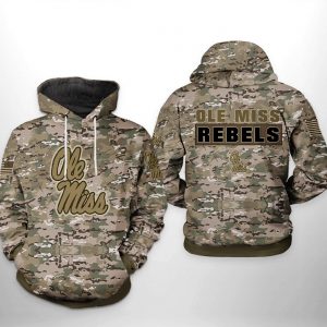 Ole Miss Rebels NCAA Camo Veteran 3D Printed Hoodie/Zipper Hoodie