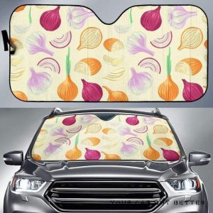 Onion Garlic White Red Pattern Car Auto Sun Shade