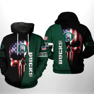Oregon Ducks NCAA US Flag Skull 3D Printed Hoodie/Zipper Hoodie