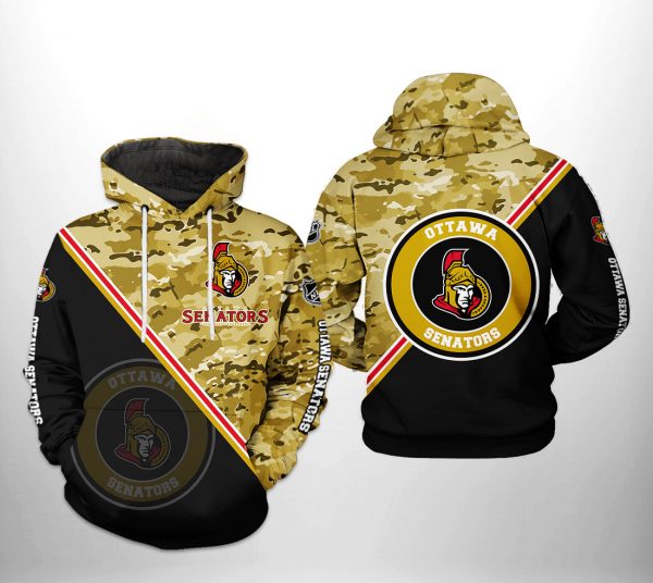 Ottawa Senators NHL Camo Team 3D Printed Hoodie/Zipper Hoodie