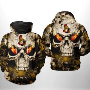 Ottawa Senators NHL Skull 3D Printed Hoodie/Zipper Hoodie