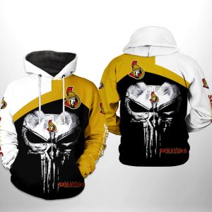 Ottawa Senators NHL Skull Punisher 3D Printed Hoodie/Zipper Hoodie