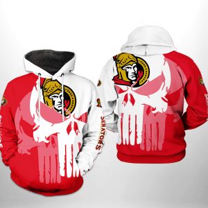 Ottawa Senators NHL Team Skull 3D Printed Hoodie/Zipper Hoodie