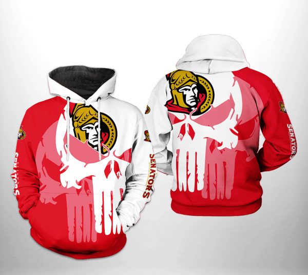 Ottawa Senators NHL Team Skull 3D Printed Hoodie/Zipper Hoodie