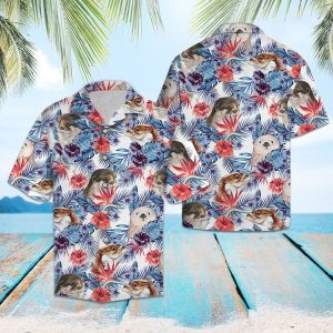 Otter Hibiscus Flower Hawaiian Shirt Summer Button Up