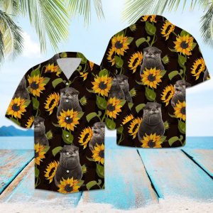 Otter Sunflower Hawaiian Shirt Summer Button Up