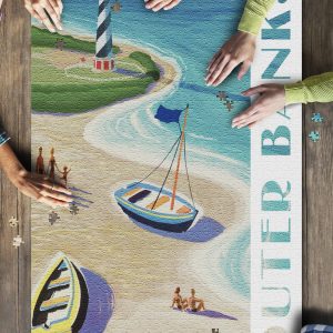 Outer Banks, North Carolina Vintage Beach Scene Jigsaw Puzzle Set
