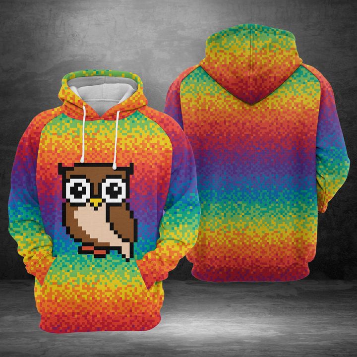 Owl Pixel 3D Printed Hoodie/Zipper Hoodie Owl Pixel 3D Printed Hoodie/Zipper Hoodie