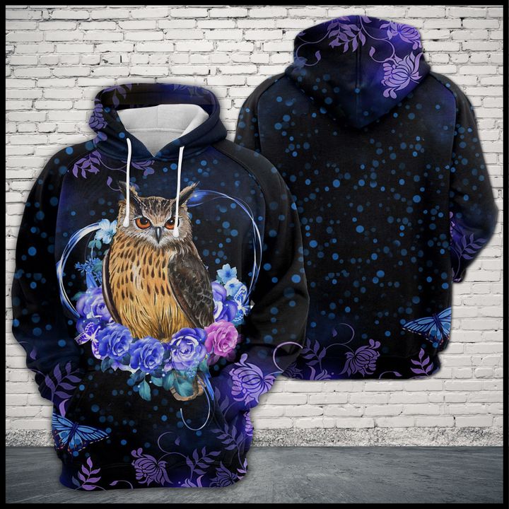 Owl Purple Heart Flower 3D Printed Hoodie/Zipper Hoodie Owl Purple Heart Flower 3D Printed Hoodie/Zipper Hoodie