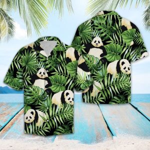 Panda Green Tropical Leaves Hawaiian Shirt Summer Button Up
