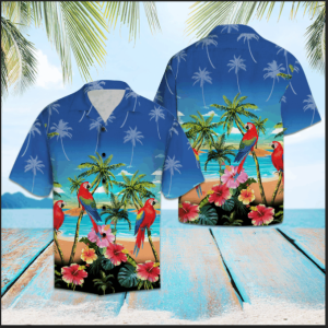 Parrot Ocean Palm Tree Hawaiian Shirt Summer Button Up