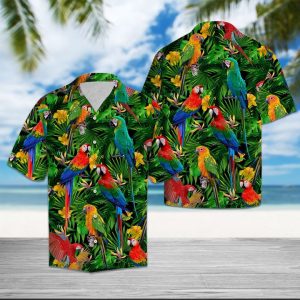 Parrot Tropical Wild Flower Hawaiian Shirt Summer Button Up