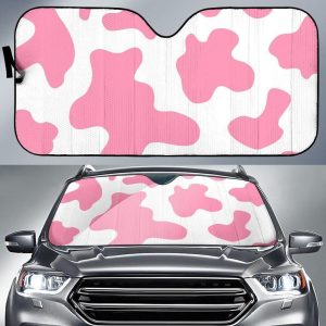Pastel Pink And White Cow Car Auto Sun Shade
