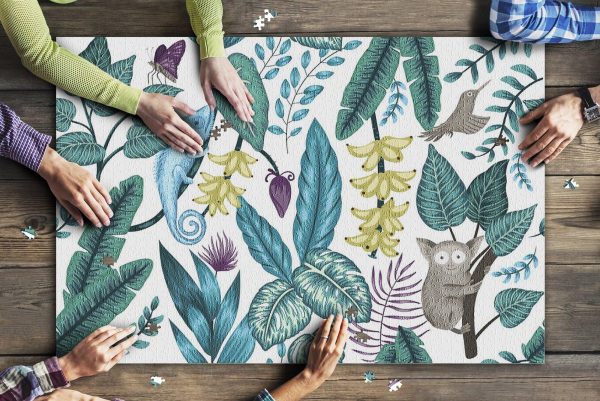 Pattern Of Tropical Plants, Insects, & Animal With Chameleon Jigsaw Puzzle Set