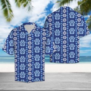 Paw Blue Floral Hawaiian Shirt Summer Button Up