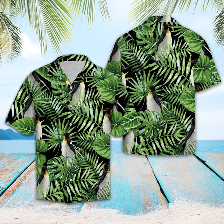 Penguin Green Tropical Hawaiian Shirt Summer Button Up