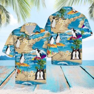 Penguin Summer Vacation Hawaiian Shirt Summer Button Up