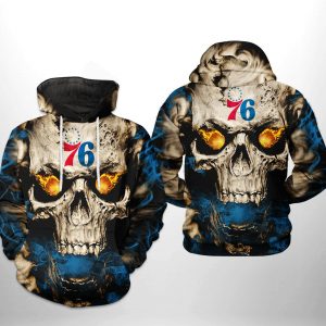 Philadelphia 76ers NBA Skull 3D Printed Hoodie/Zipper Hoodie