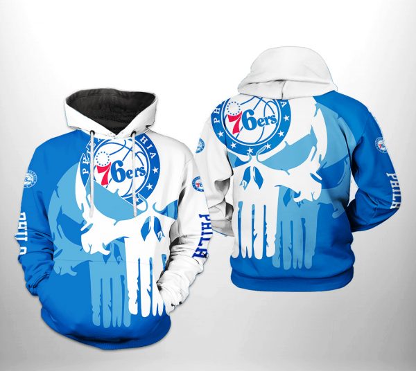 Philadelphia 76ers NBA Team Skull 3D Printed Hoodie/Zipper Hoodie