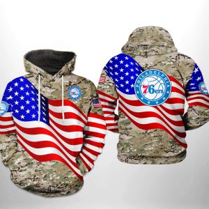 Philadelphia 76ers NBA US Flag Camo Veteran Team 3D Printed Hoodie/Zipper Hoodie