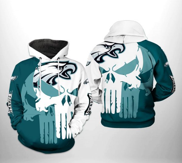 Philadelphia Eagles NFL Team Skull 3D Printed Hoodie/Zipper Hoodie