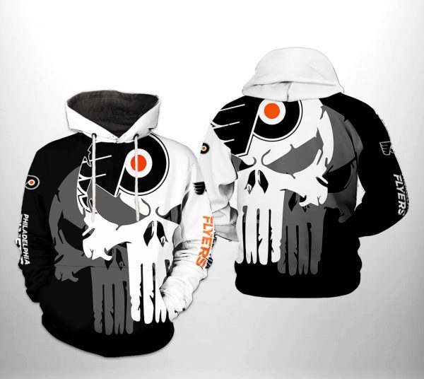 Philadelphia Flyers NHL Team Skull 3D Printed Hoodie/Zipper Hoodie