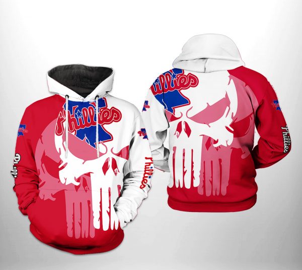 Philadelphia Phillies MLB Team Skull 3D Printed Hoodie/Zipper Hoodie