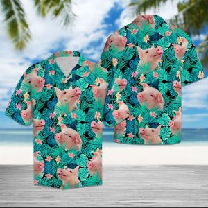 Pig Tropical Hawaiian Shirt Summer Button Up